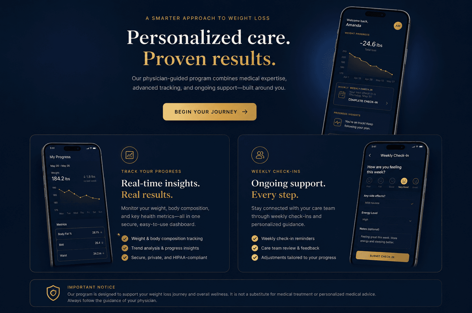 Palm Beach Metabolic Care member portal shown on two iPhones